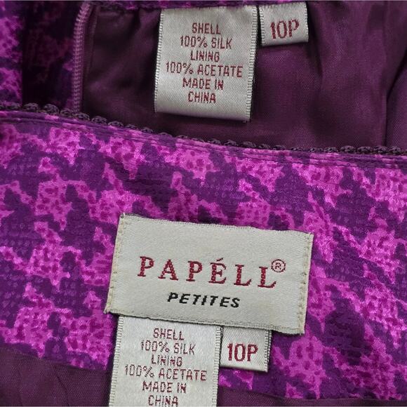 Adrianna Papell Elegant Purple Houndstooth 100% Silk Vintage Skirt Suit 10 P PET - Picture 11 of 12